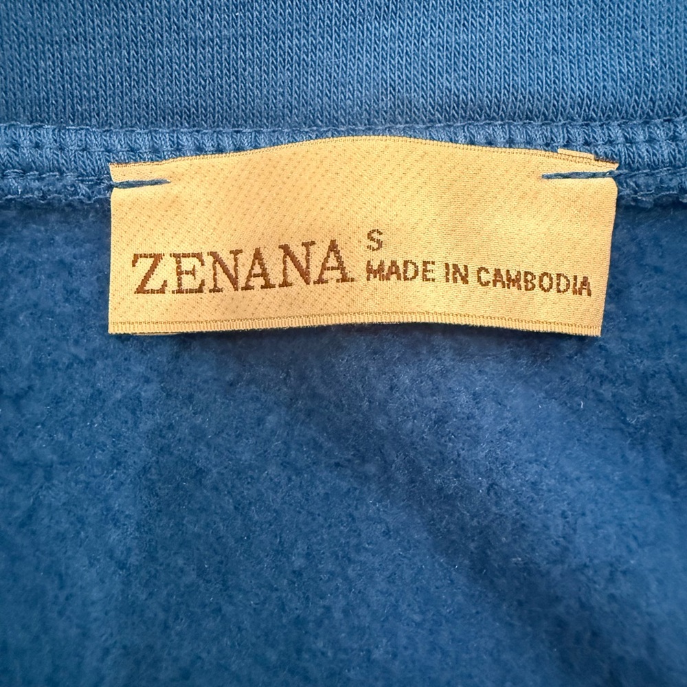 Zenana Cobalt Blue Snap Collar Pullover Sweatshirt | Cozy Fleece | Size S - Picture 5 of 6